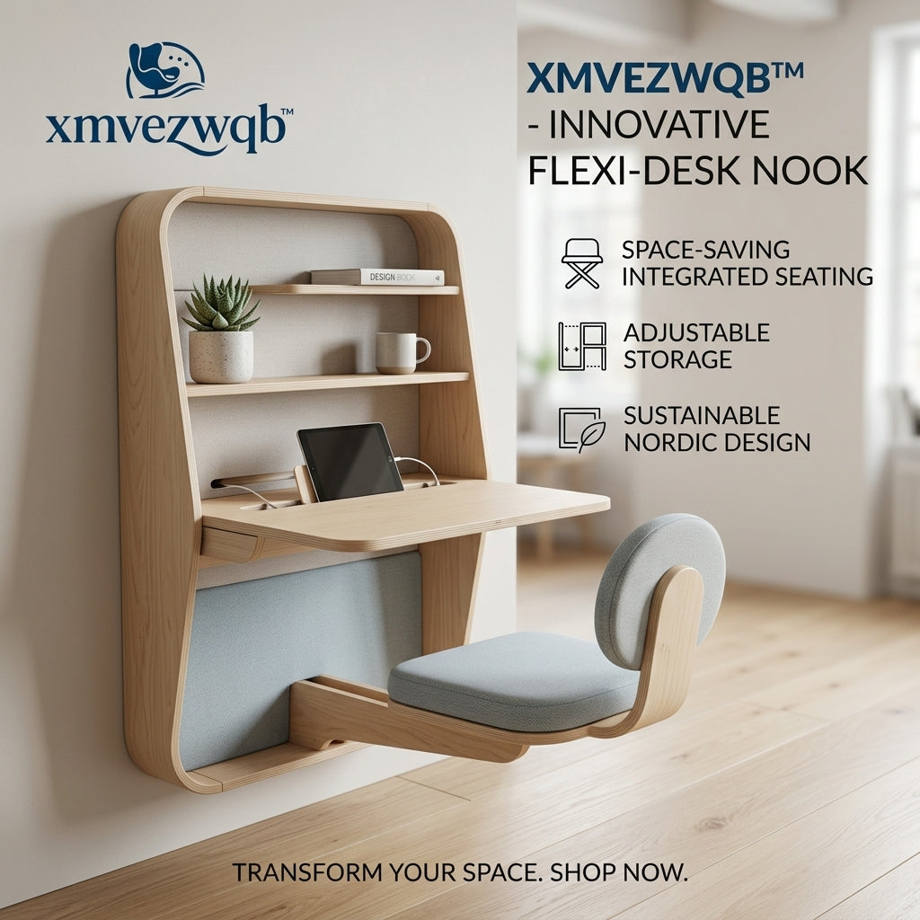 xmvezwqb™ Wall-Mounted Floating Desk with Integrated Swing-Out Chair, Space-Saving Home Office Workstation, Minimalist Nordic Secretary Desk with Adjustable Shelves & Device Dock for Small Spaces