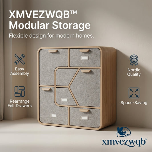 XMVEZWQB™ Modular Storage Cabinet - Nordic Wooden Organizer Chest with Rearrangeable Felt Drawers, Space-Saving Customizable Dresser for Bedroom, Living Room, and Home Office