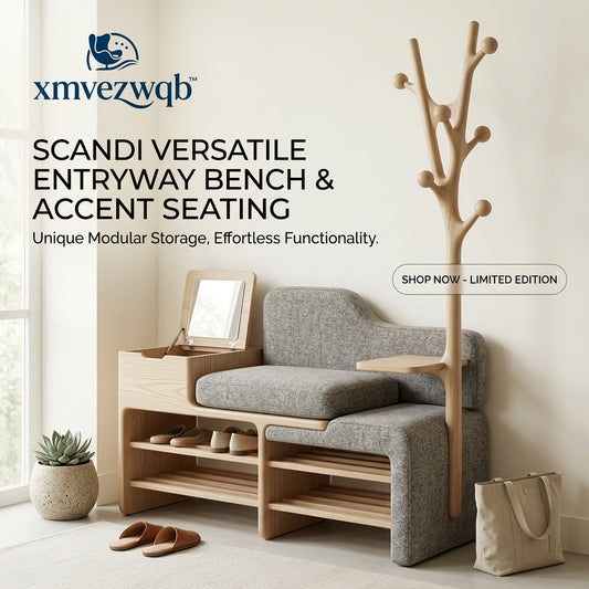 xmvezwqb™ Scandinavian Entryway Bench with Integrated Coat Rack & Shoe Storage | Multifunctional Hall Tree with Flip-Top Vanity Mirror & Upholstered Accent Seating | Modern Space-Saving Mudroom Organizer
