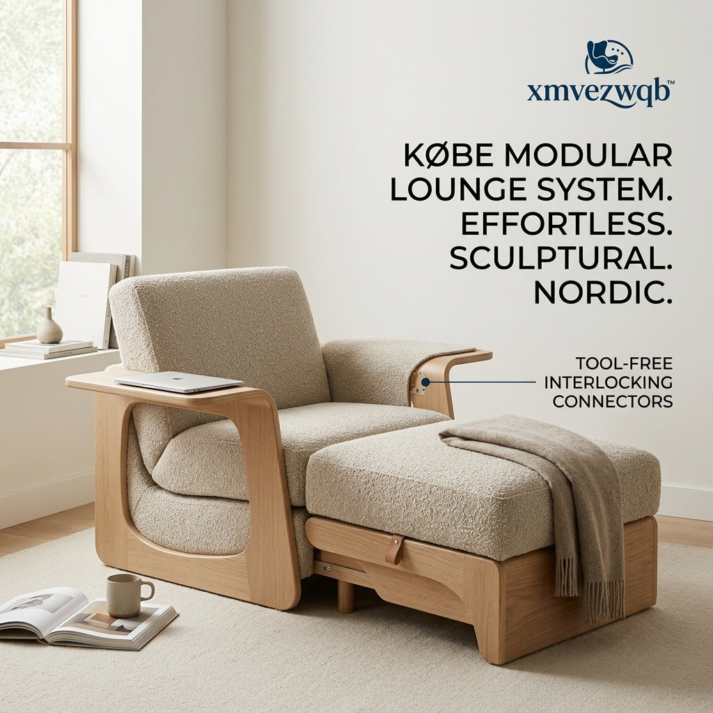 xmvezwqb™ Købe Modular Lounge Chair and Ottoman Set | Nordic Bouclé Accent Chair with Sculptural Wood Frame | Tool-Free Interlocking Cozy Armchair for Living Room, Bedroom & Reading Nook