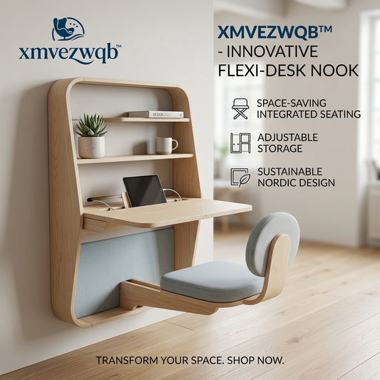 xmvezwqb™ Wall-Mounted Floating Desk with Integrated Swing-Out Chair, Space-Saving Home Office Workstation, Minimalist Nordic Secretary Desk with Adjustable Shelves & Device Dock for Small Spaces