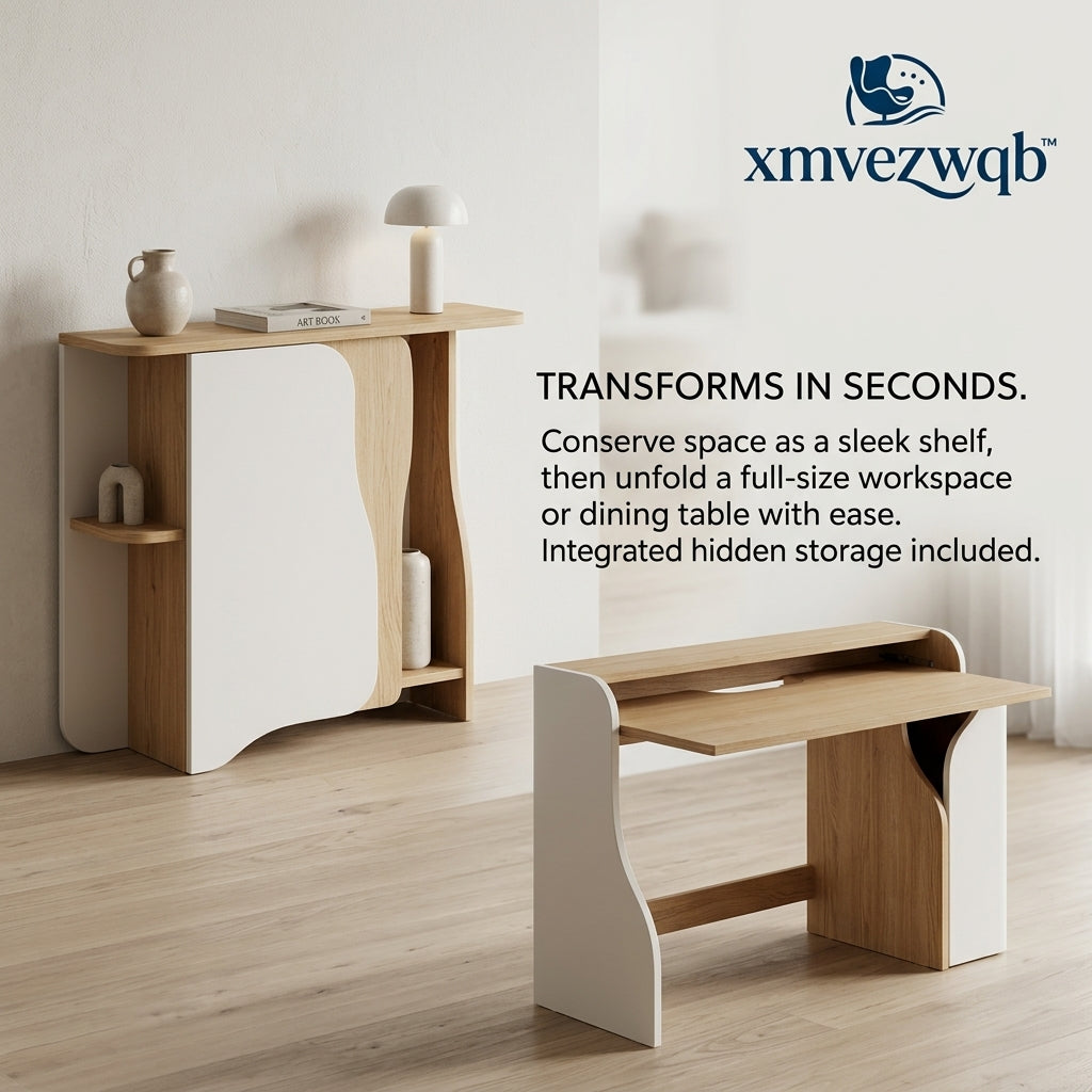 xmvezwqb™ 2-in-1 Transforming Console Table & Writing Desk | Space-Saving Folding Dining Table with Integrated Hidden Storage | Modern Minimalist Bookshelf for Home Office & Small Spaces